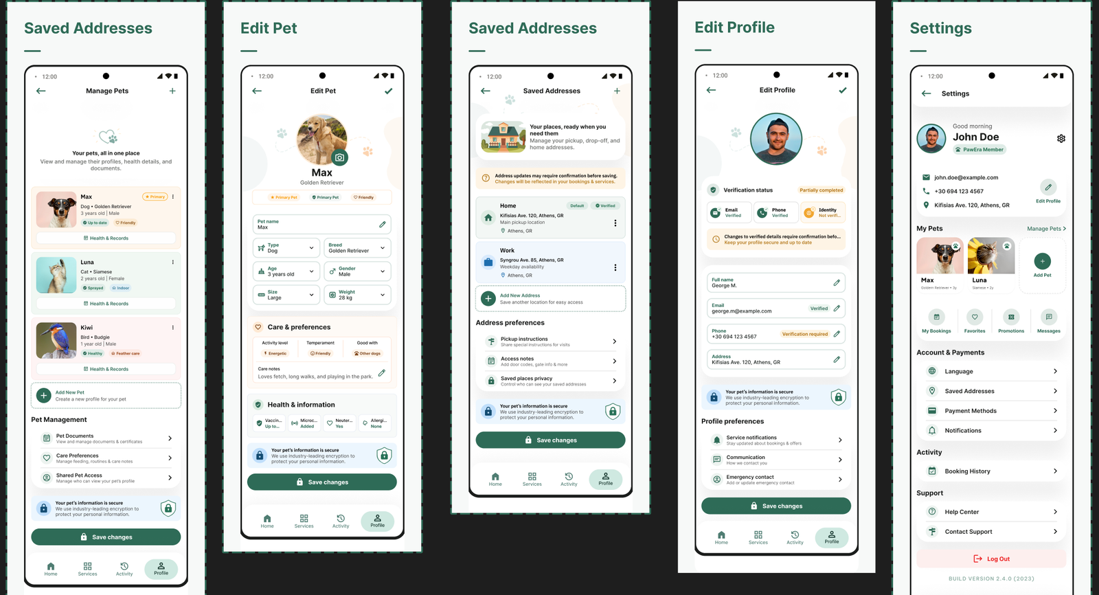 PawEra — managing pets, addresses and the user profile